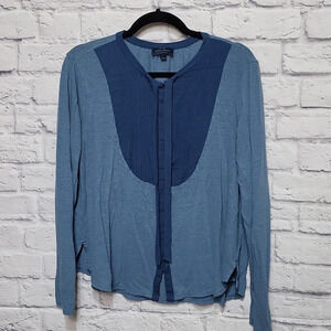 Lucky Brand Women's L Full button down long sleeve shirt Shades of Blue‎